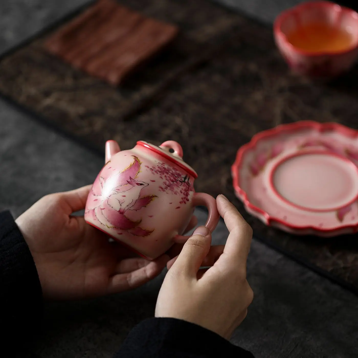 Mi Yi Lard Jelly Hand-Painted Nine-Tailed Fox Teapot Single Household Chinese-Style Brewing Pot For Women Exquisite Set Tea