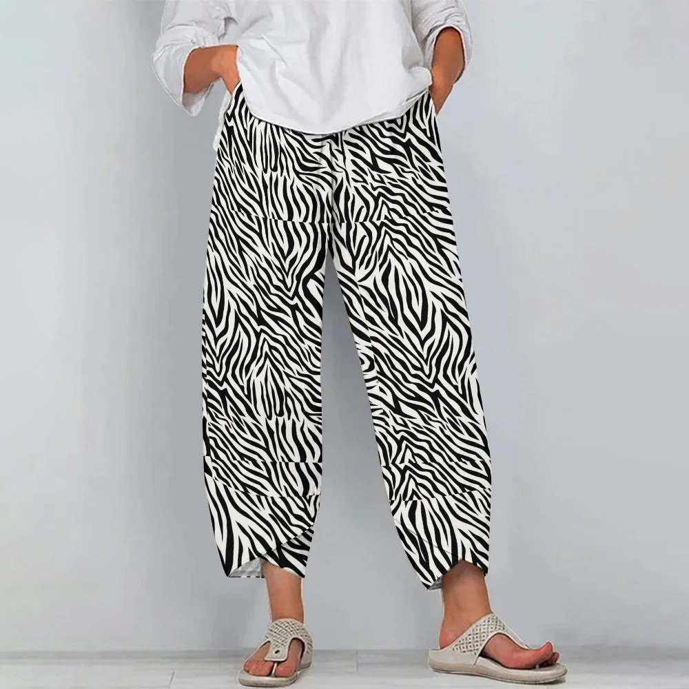 

Women's New Black And White Zebra Casual Pants Chic Luxury High Quality Cotton Beach Pants Straight Fashion Leggings