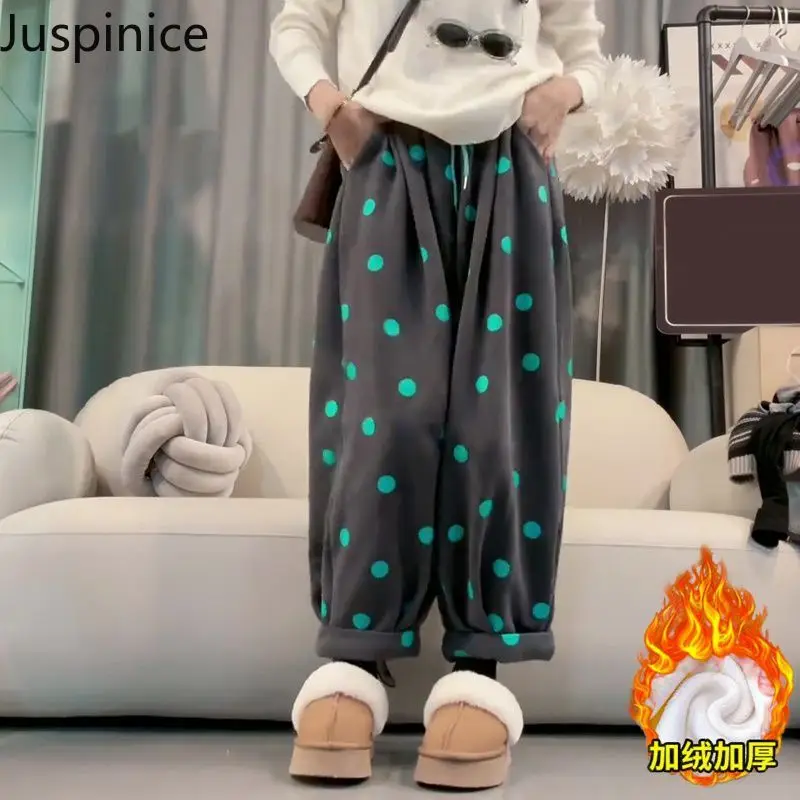 

Autumn Winter Thickened Velvet Warm Personalized Pant Women Loose Casual Simple Personalized Straight Trousers Female Clothes
