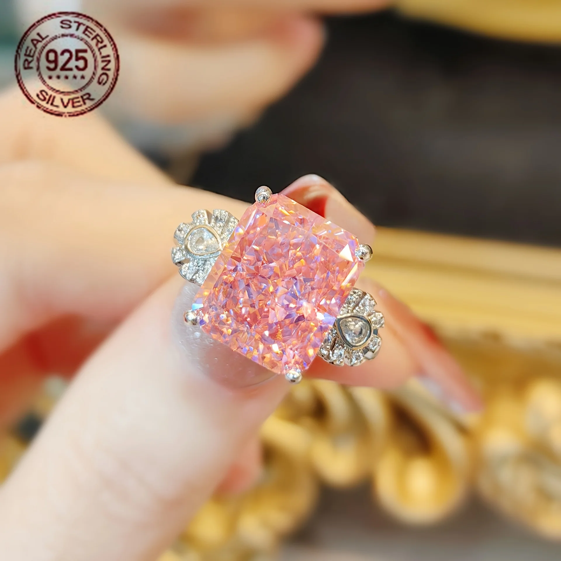 

Сверкающее серебряное кольцо с лабораторным бриллиантом 925, женское винтажное обручальное кольцо с цветком, белое золото, обручальные украшения