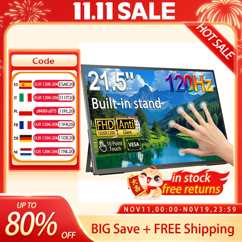 yZ[zUPERFECT 21 C`̃^b`|[^uj^[ 120HZ FHD 1080P FreeSync HDMI ^Cv C  VESA ̓dXs[J[̒߉\ȃX^htĂ郉bvgbv Mac PC ̕\ PS5 Xbox ̂߂̒ȊOXN[̑傫Q[fBXvC