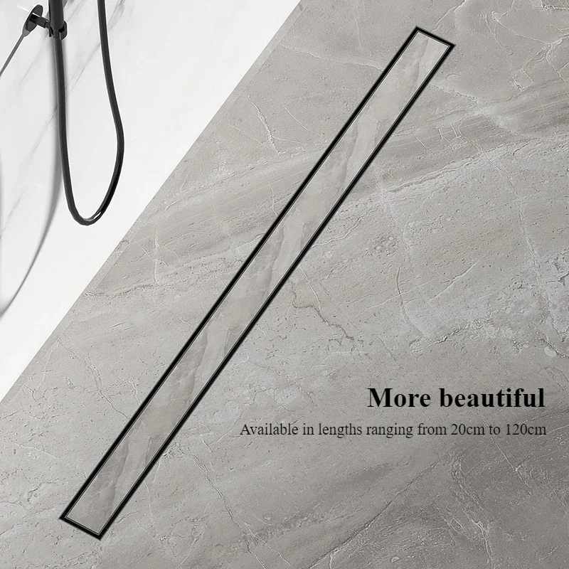 304 stainless steel tile-inlaid rectangular floor drain, bathroom shower room black extended deodorant floor drain