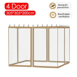 4-Panel Outdoor Gazebo Mosquito Netting Universal Replacement Canopy Net Screen Sidewall Curtain with Zipper 305x305x200cm