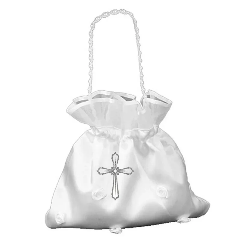 God Bless 1st First Holy Communion church Wedding bride Flower Girl Dress Up decoration white cross bag Baptism Christening gift