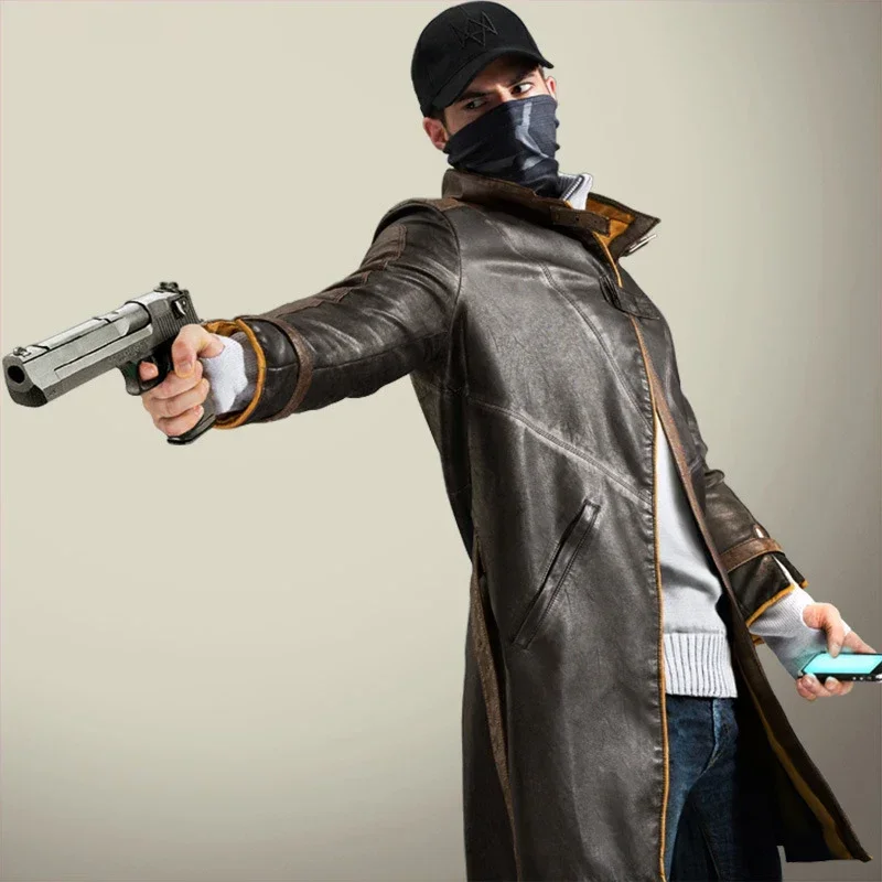 Aiden Pearce Faux Leather Trench Windbreaker Game Watch Dogs Cosplay Costumes Role Play Coat Sweater Hat For Man