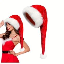 Long Plush Christmas Hat Velvet Cozy Long-Tai Plush Red Christmas Santa Hats New Year'S Holiday Party Supplies New Year 2025
