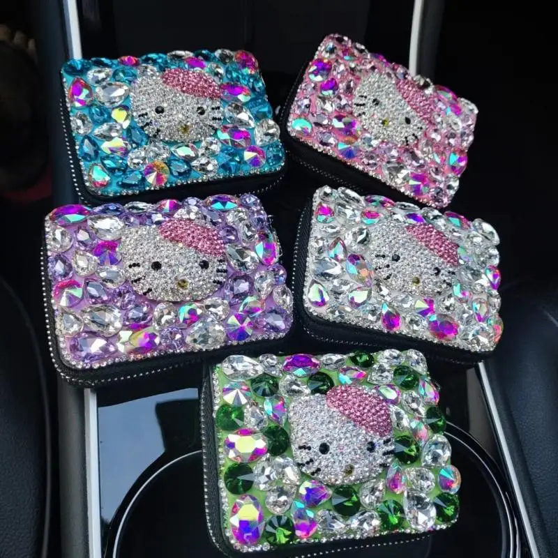 Anime Sanrios Hellokittys Card Holder First Layer Cowhide New Multiple Card Slots Miss Clip Card Pack Multifunction Card Holder