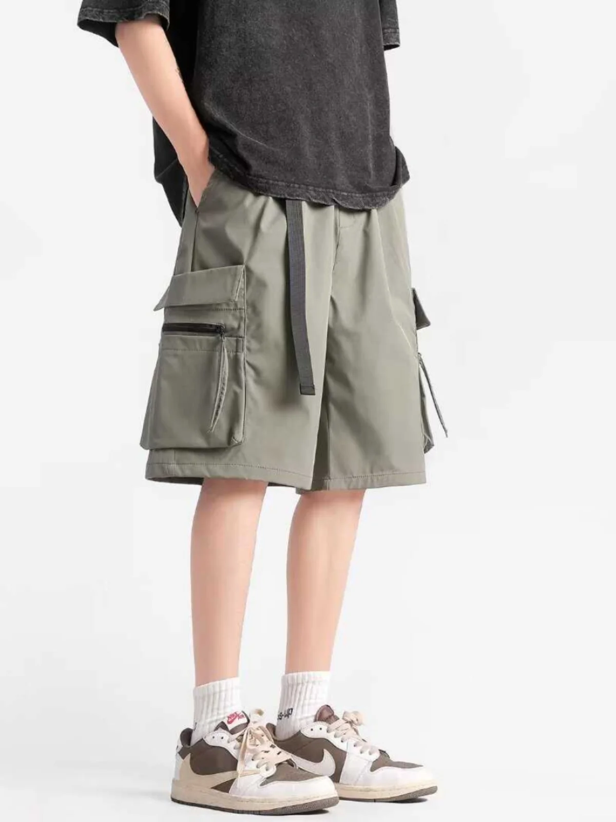 

Мужские летние свободные брюки American Sle Workwear в стиле High Street, быстросохнущие, модные, брендовые, с молниями, утилитарные, длиной до колена