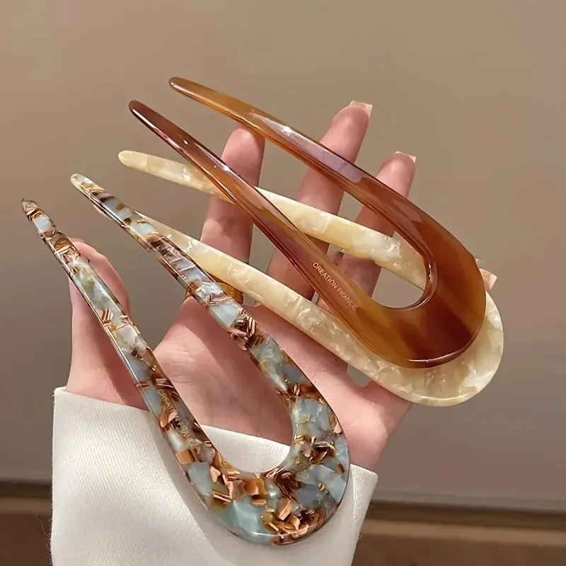 Elegante französische U-förmige Haarnadel, Retro-Haarklammer für Mädchen, geeignet für dickes Haar – Detail 9