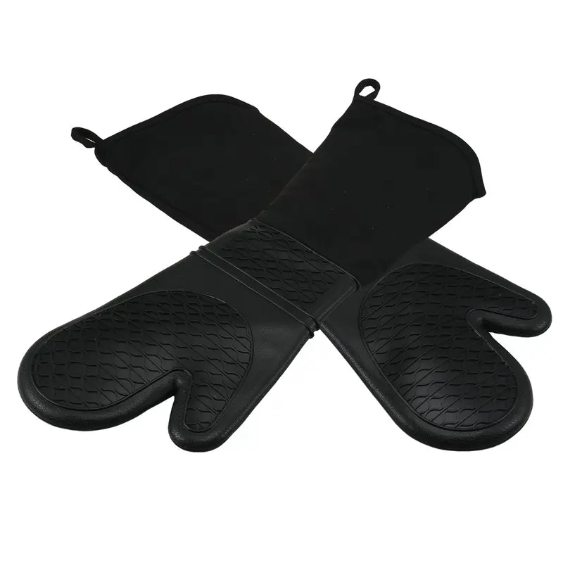 Eco Friendly Extra Long Silicone Oven Mitts Heavy Duty Commercial Grade Oven Mitts Heat Resistant Bbq Gloves With Quilted Cotton