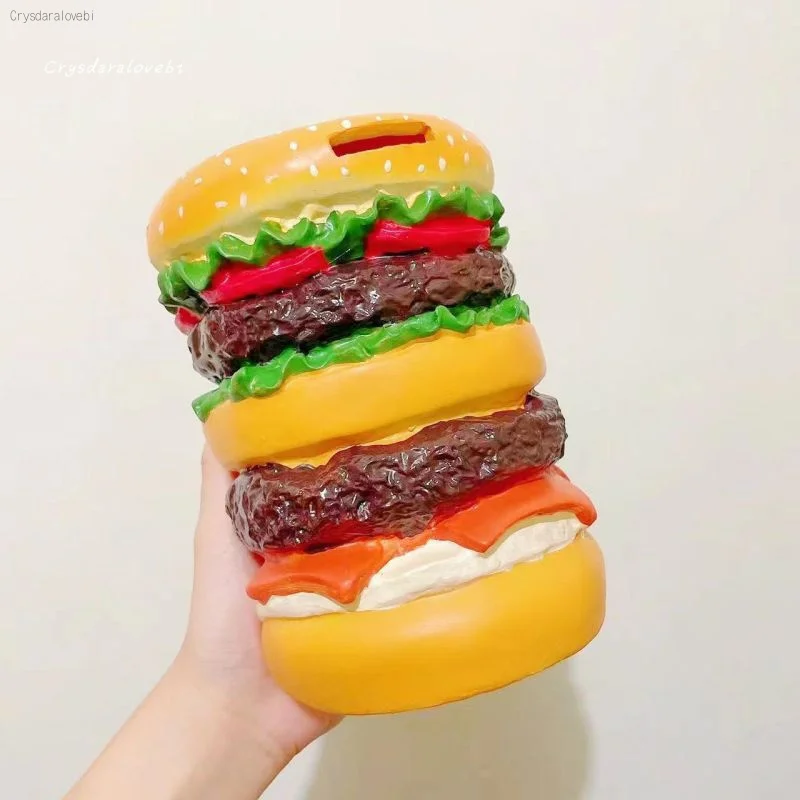 Cute Hamburger Shape Piggy Bank for Saving Money and Room Decor Saving Money Coin Bank for Kids Resin Money Saving Jar