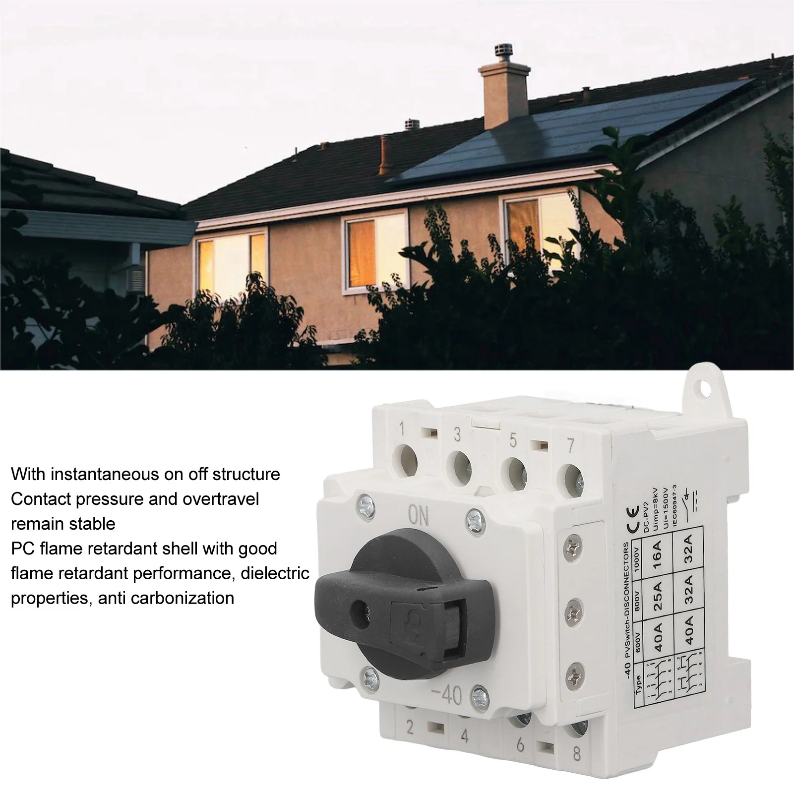 Solar Disconnect Switch 32A Flexible PC Flame Retardant Housing Photovoltaic Circuit Isolator 1000V Battery Disconnect Switch