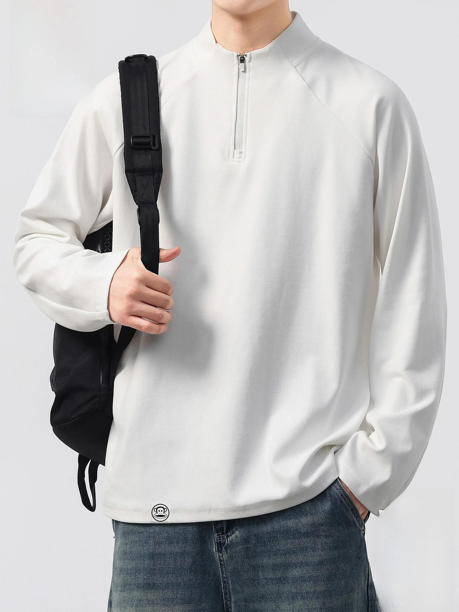 

Long Sve Zipper T-irt Men's Loose Fit round Ne Base irt Spring New Sle Pure Color f Zipper Casual Wear