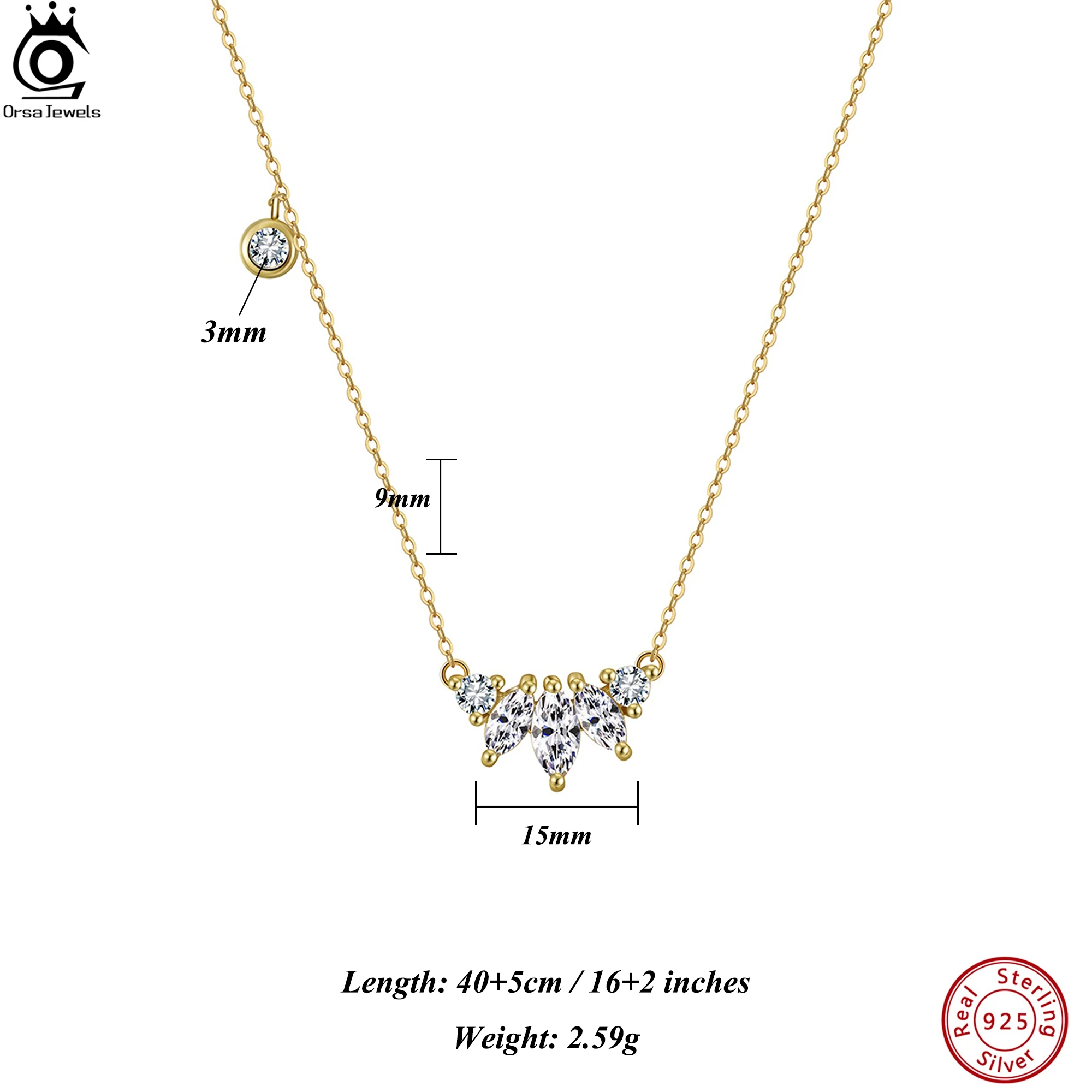 

ORSA JEWELS Real 925 Sterling Silver Pendant Necklace With AAAA Sparkling Marquoise Zirconia Ornament O-Chain Strand Gift APN45
