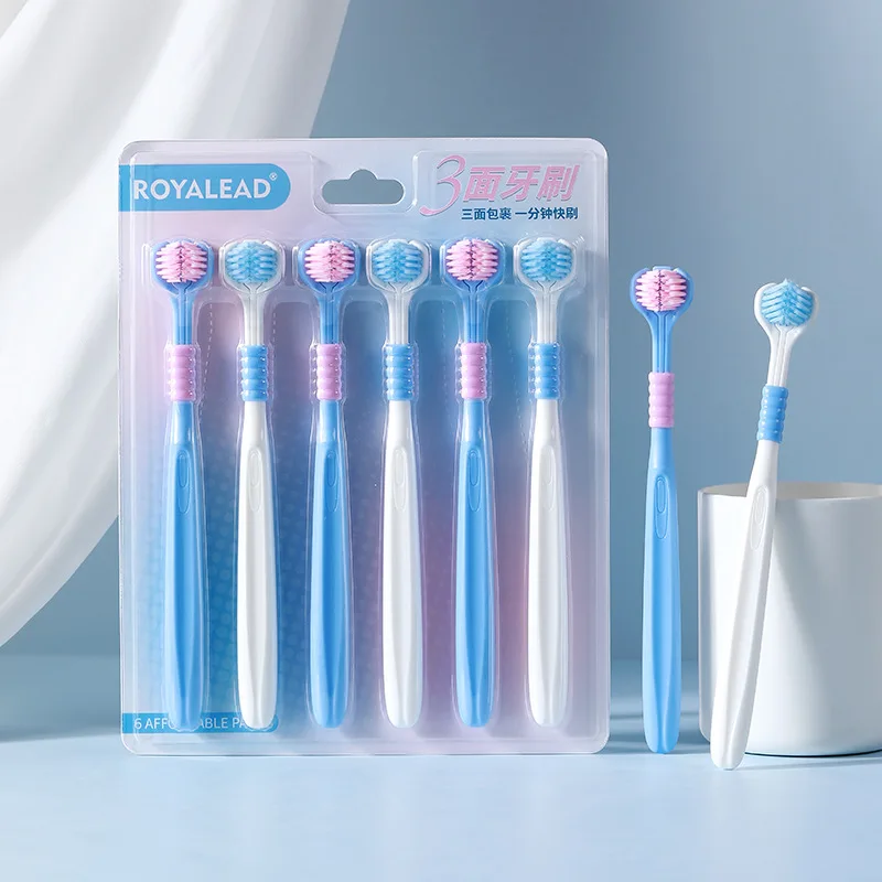 

Advanced 6-piece Soft Bristled Toothbrush with Three Brush Heads Adult Household Gum Protection Cleaning Manual Toothbrush Set