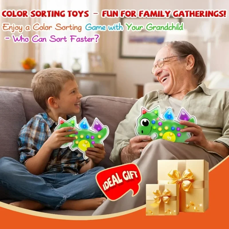 Dinosaur Montessori Sensory Toys for Toddlers Color Sorting Squeeze Fidget Toys Fine Motor Skills Game Easter Gifts for Kids