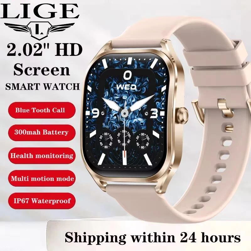 

LIGE 2.01" 3D Curved Screen Men Women BT Call Watches Sports Fitness Health Smartwatch Waterproof Music Weather Smart Watch 2024