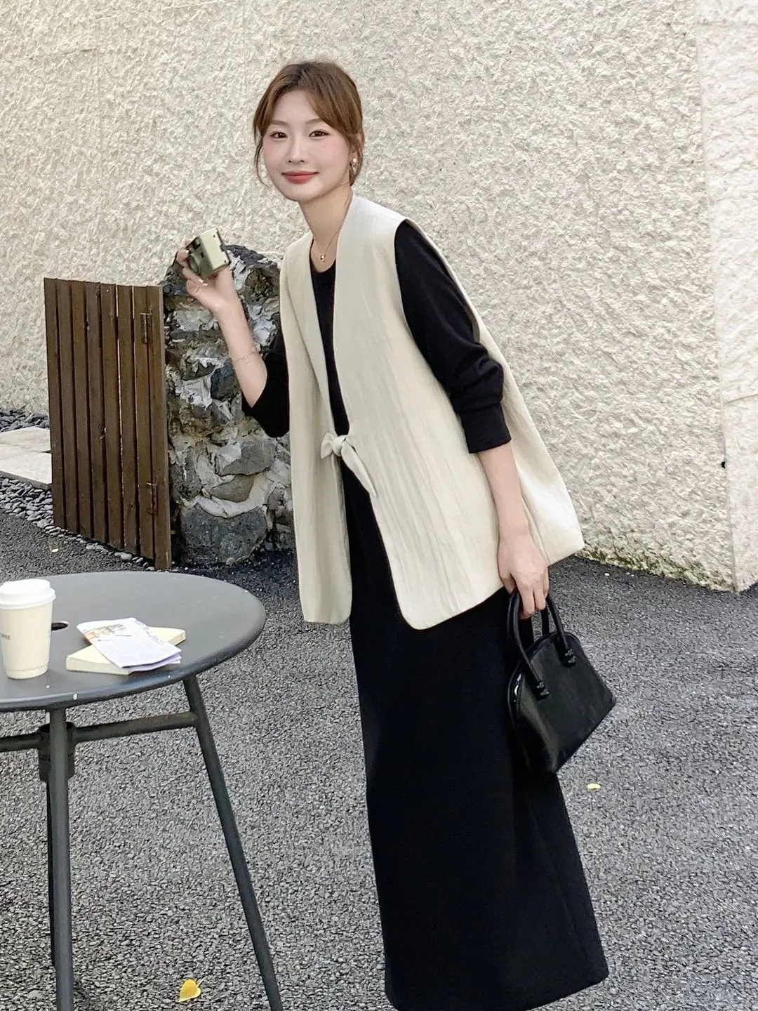 

plus Size 300 Pounds Women's Knot Vest Dress Summer Black Dress Two-Piece Set Casual Loose Fit Iron-Free Fabric