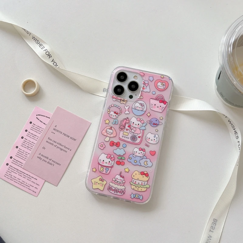 Sanrio Hello Kitty Phone Case For iPhone 15 14 13 11 12 Pro Max Plus XR XS MAX Cool Cover Y2K Anti-Fall Dual Layer Cover Gift