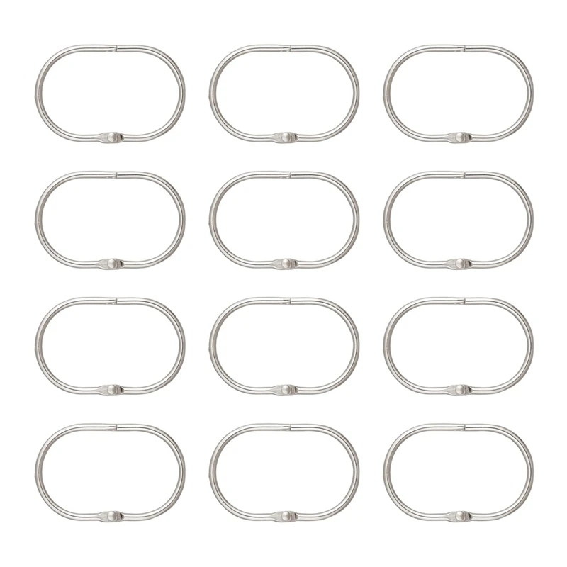 12 Pcs Open Shower Curtain Hook Rings Oval Hanging For Rod Hooks Metal Bathroom