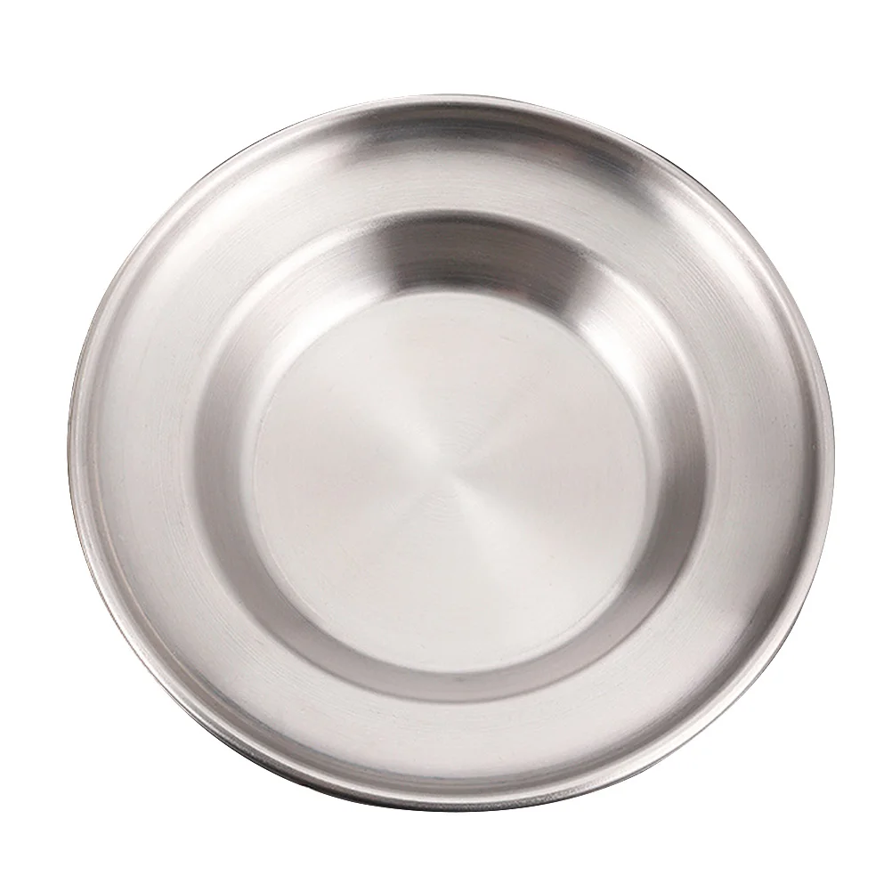 

Stainless Steel Food Serving Plate Bbq Tray Household Snack Dish Flat Round Storage Container For Home Restaurant Cake