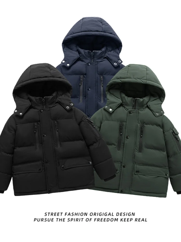 

Утепленная хлопковая куртка для мальчиков и девочек со съемным капюшоном, зимняя теплая верхняя одежда, повседневное пальто из полиэфирного волокна