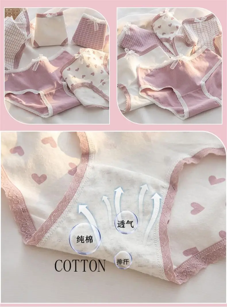 5 Teile/los Nette Liebe Baumwolle Höschen Für Frauen Unterwäsche Druck Panty Mädchen Slip Atmungsaktive Weiche Unterhose Weibliche Sexy Dessous – Detail 4