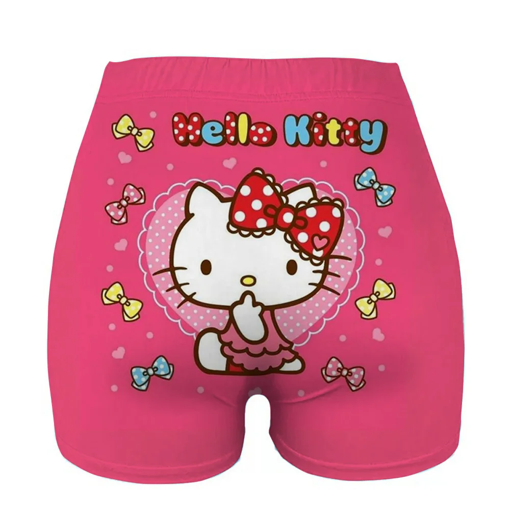 여성 여름 신상 캔디 컬러 안티 헬로키티 프린트 스키니 반바지 캐주얼 여성용 밴딩 허리 비치 코렌도 반바지