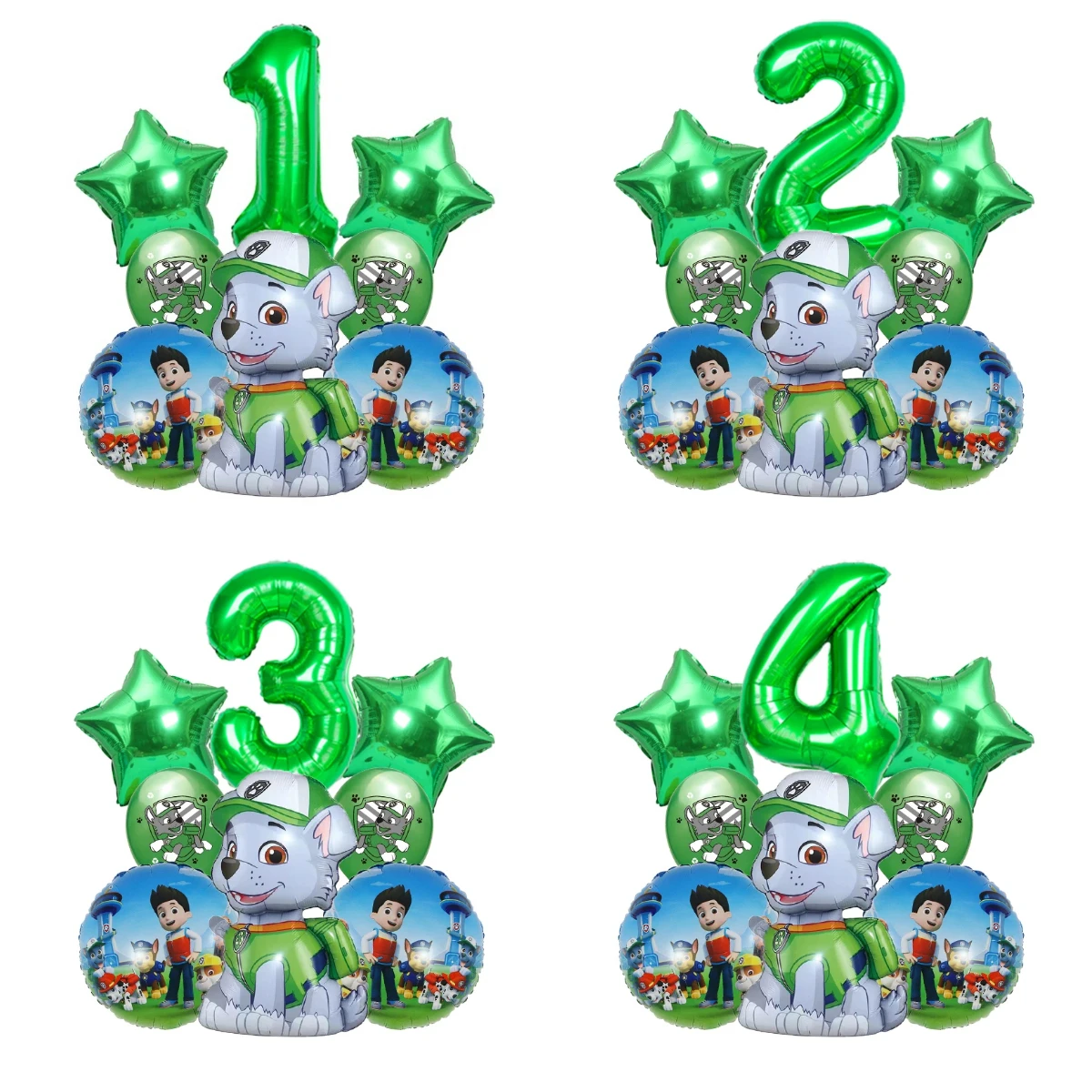 

8pcs Paw Patrol Rocky Birthday Balloon Set Green Number 0-9 Star Foil Latex Balloons for Birthday Party Decor Supplies