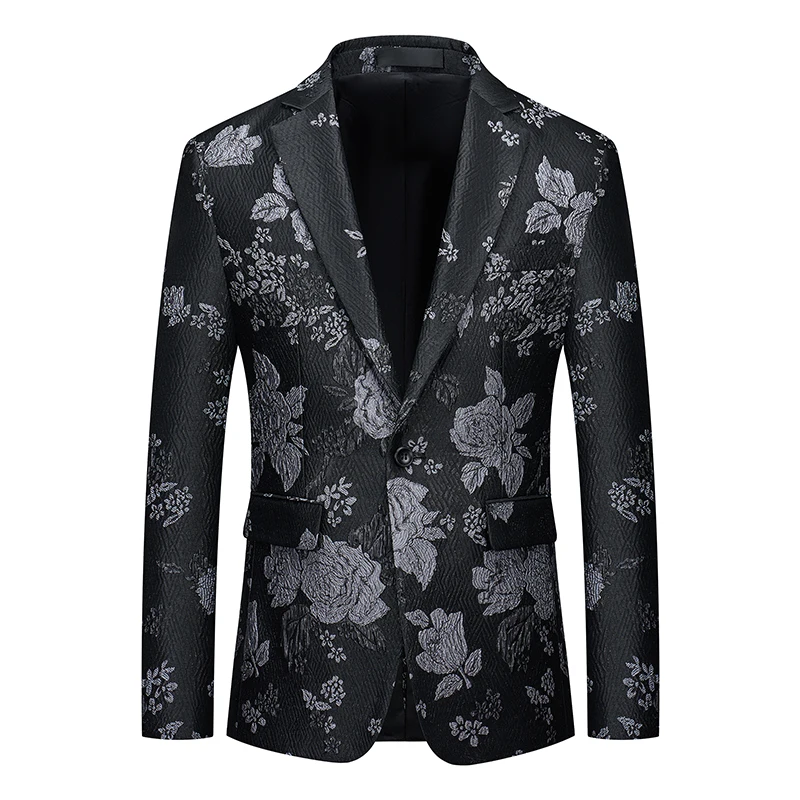 

M-6XL Plus Size Men's Floral Embroidered Formal Wear Suit Jacket Single Breasted Slim Fit Stage & Business Notch Lapel Blazer