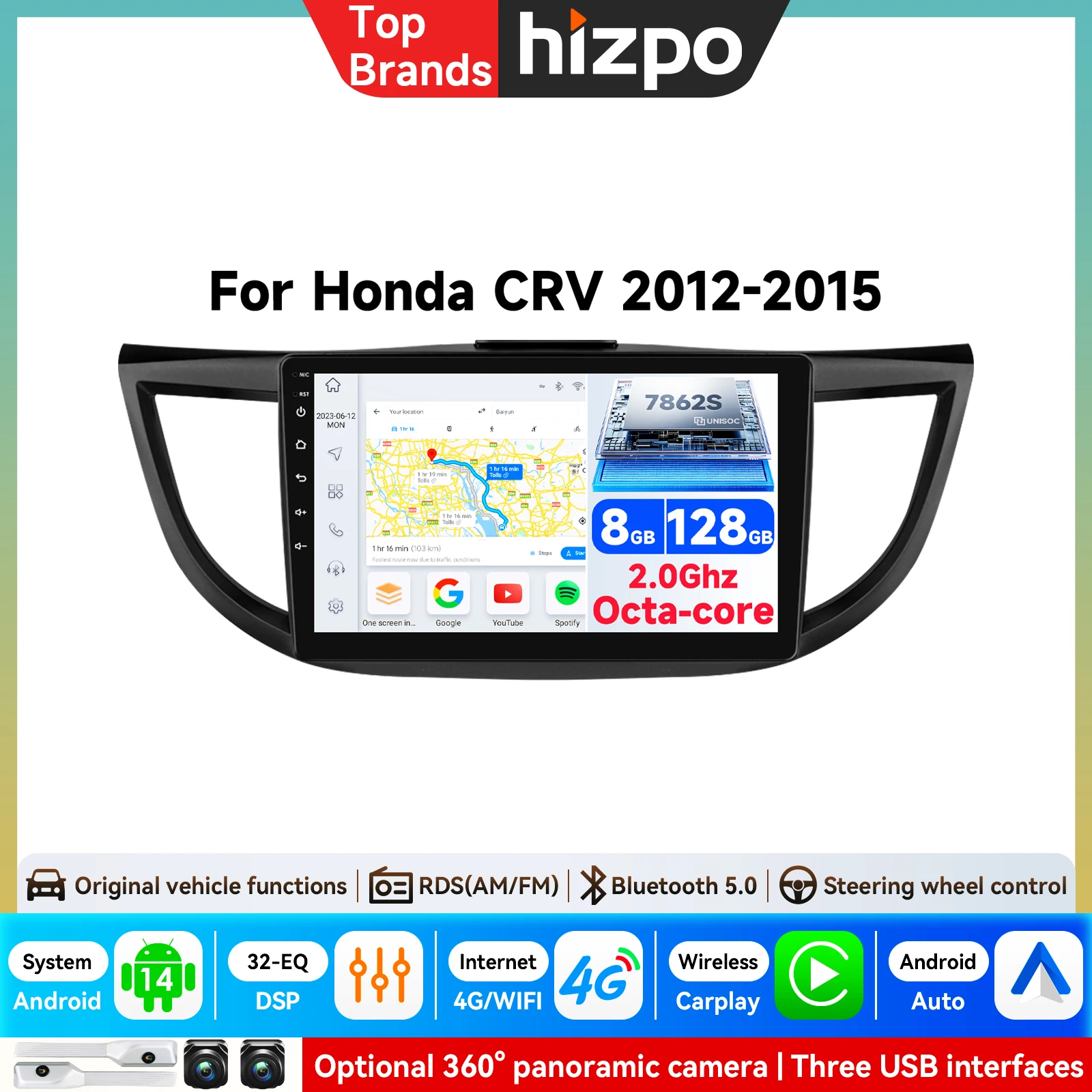 Intelligentes Android Autoradio für Honda CRV 2012-2016 CR-V Auto-Multimedia-Stereo Video-Audio Autoradio GPS-Player Carplay 4G-LTE