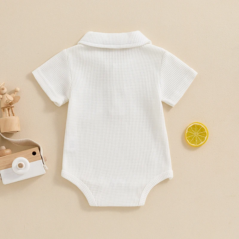 

Newborn Baby Boy Summer Outfit Clothes Solid Color Short Sleeve Romper Lapel Collar Bodysuit Shirt Top