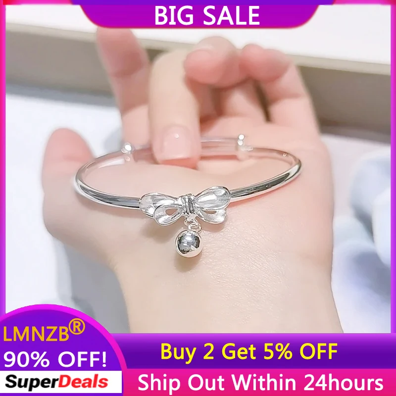 

LMNZB Newest Design Cute Bow Tie Bead Charm Bracelet Cuff Bangle Real Tibetan Silver Fashion Jewelry Accessories for Women SL104