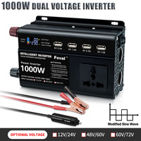 Dual Voltage Auto Switching DC12V 24V to AC 220V 1000W Inverter 50Hz/60Hz Modified Sine Wave 4USB Charge LCD Car Power Inverter