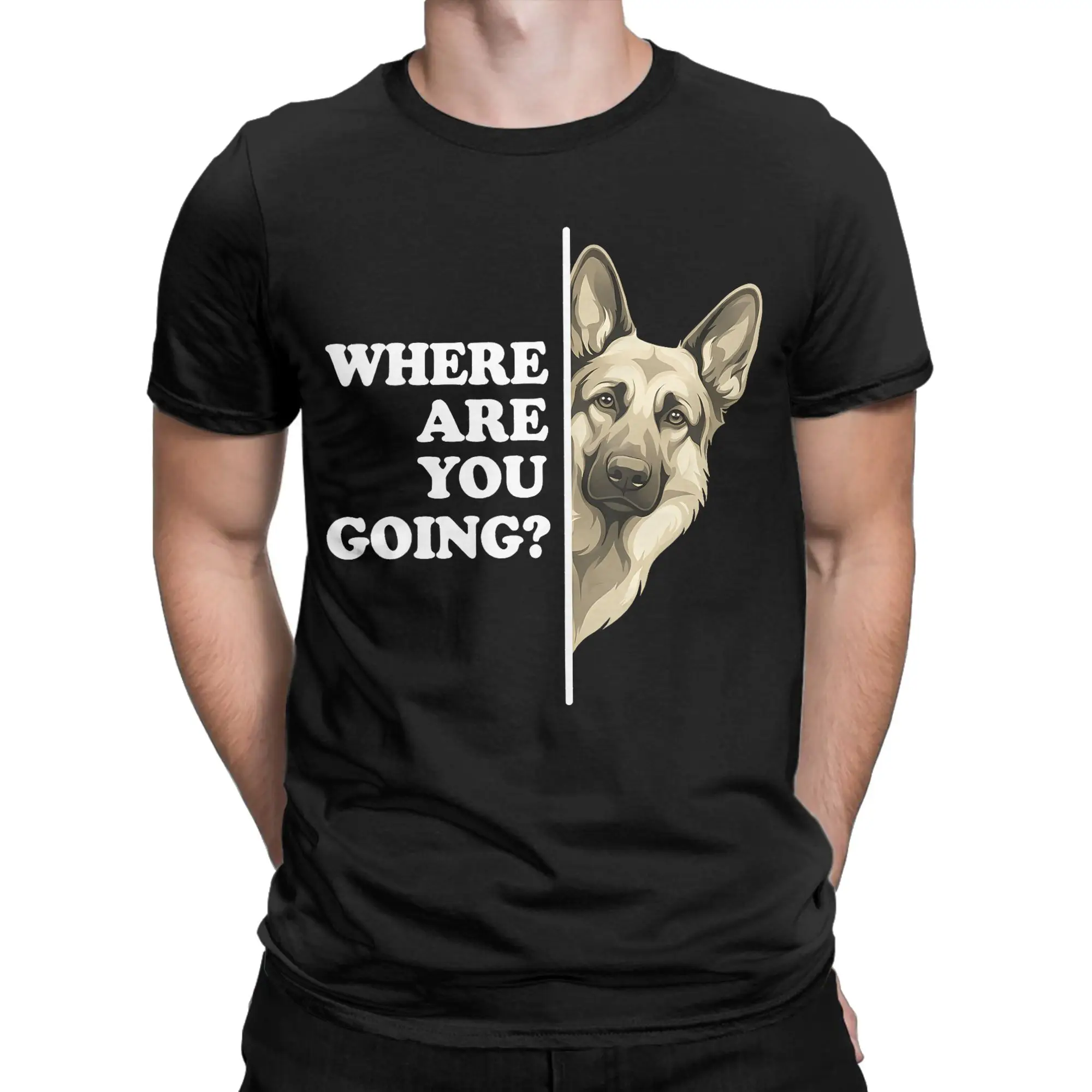 Camiseta Engraçada para Amantes de Cães Pastor Alemão, Unissex, Gola Redonda, 100% Algodão, Onde Você Está Vendo? Roupas Plus Size