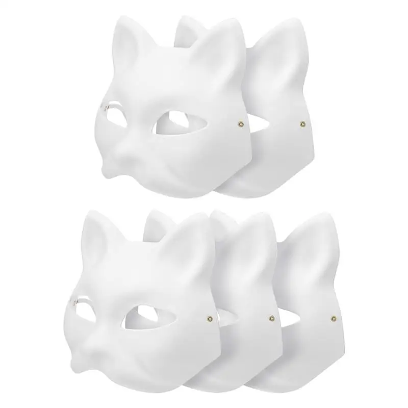 5 Pcs Masks Cat Masquerade Venetian Animal Unpainted Craft White Paper Blank for Women Makeup Tail Halloween