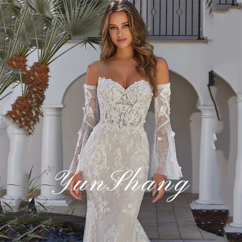 Yunshang Luxury Mermaid Wedding Dress Women 2024 Lace Long Sleeve Sweetheart Open Back Bridal Gown Sweep Train Vestidos De Novia