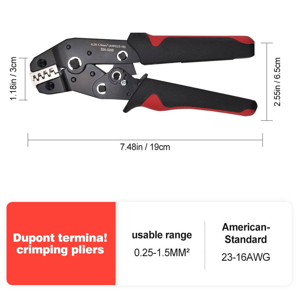 Professional Sn-58B Crimping Pliers Set - Quick-Change, High Carbon Steel For 0.25-1.5Mm² Awg23-16 - Ideal For Dupont Jumper Wir