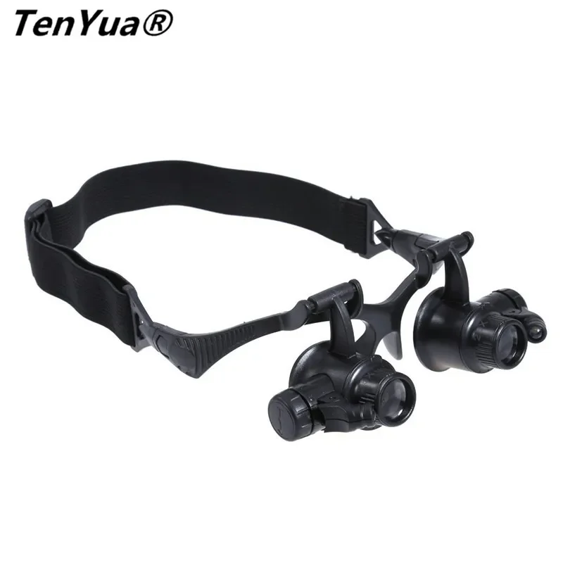 TenYua 10/15/20/25X LED Magnifier Magnifying Eye Glass Loupe Jeweler Watch Repair Magnifier Glasses With 2 Light Microscope