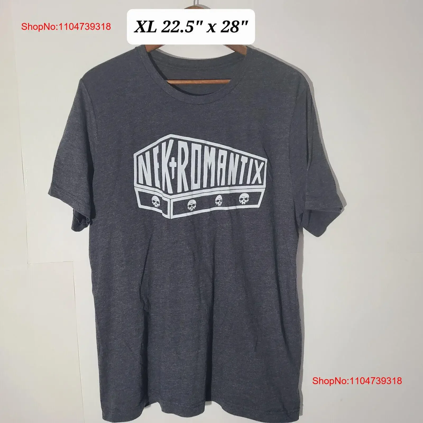 Nekromantix Coffin Logo Psychobilly Punk Gray XL T Shirt vintage Washed designer clothes Stylish homme Soft Comfortable