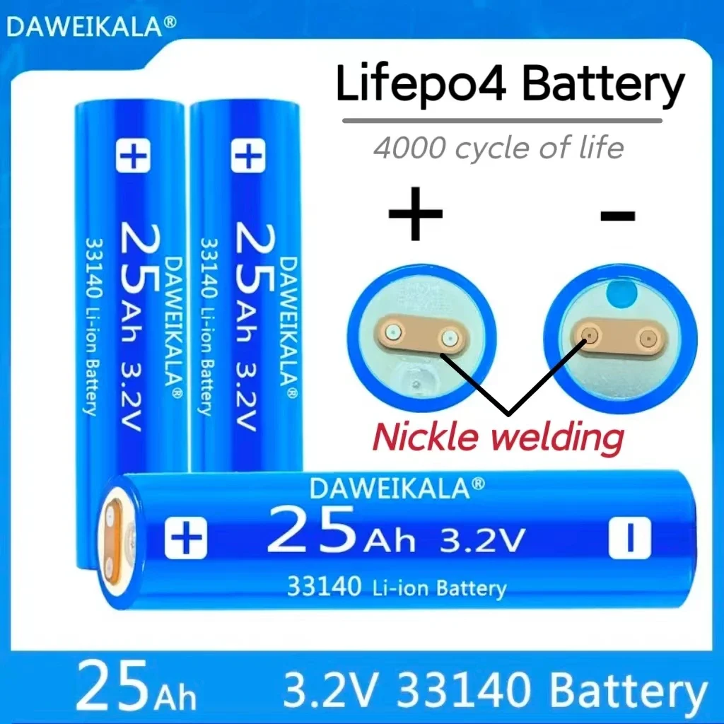 Lifepo4 33140 3.2V 25Ah Rechargeable Battery Cell High Power Discharge DIY 12V 24V Electric Device Battery Solar Energy Storage