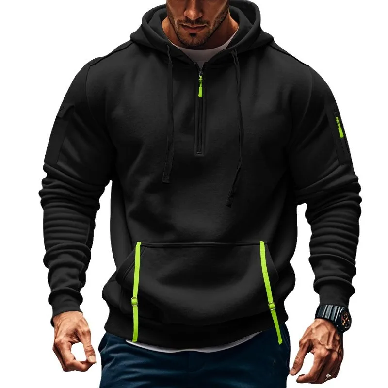 American New Fashion Men’s Color-coded Casual Trendy Multi Pocket Loose Long Sleeve Hooded Pullover Sweatshirts Male Clothes