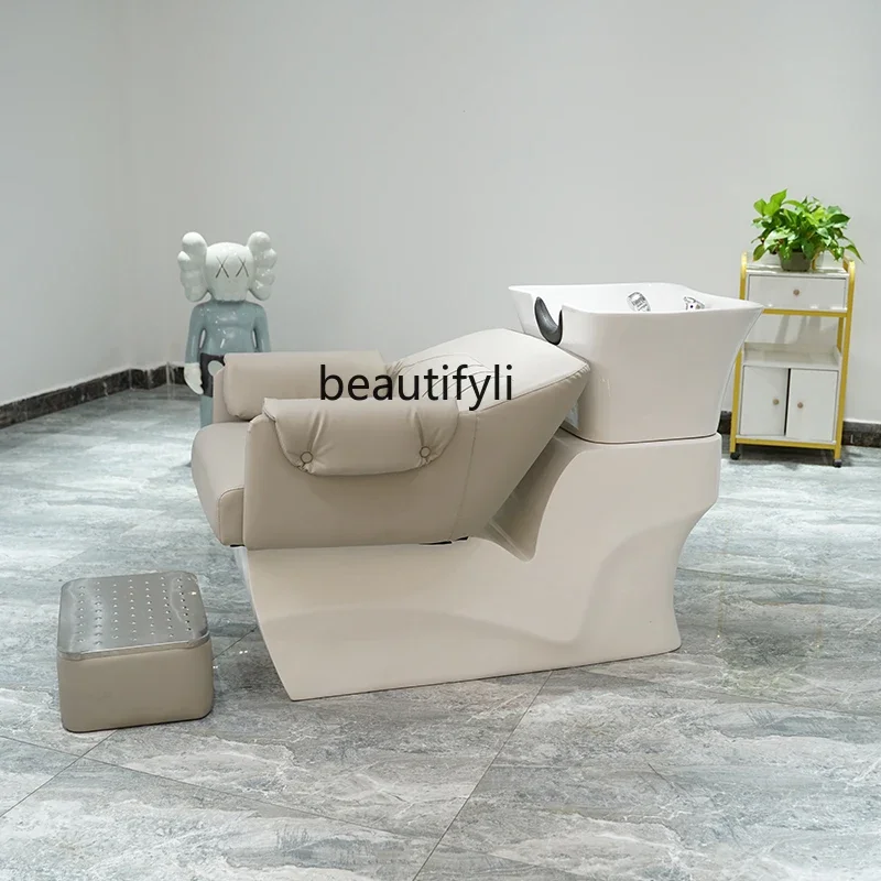 High-End Ceramic Basin Shampoo Chair Hair Saloon Dedicated Half-Trip Flushing Bed Ceramic Basin Deep Basin Flushing Bed