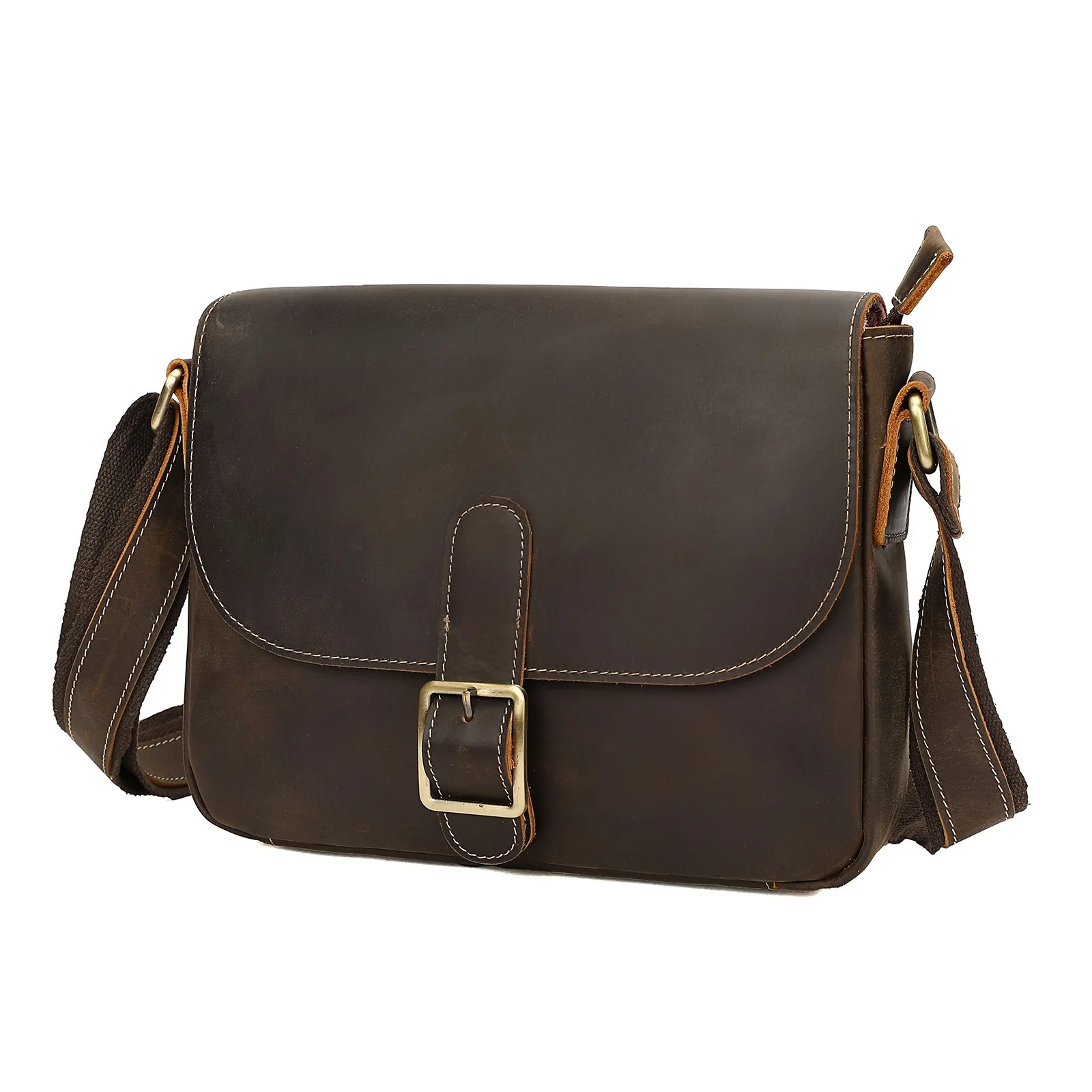 Retro Crazy Horse Leather Messenger Bag Men Large Capacity Flap Crossbody Shoulder Satchel Business Commute
