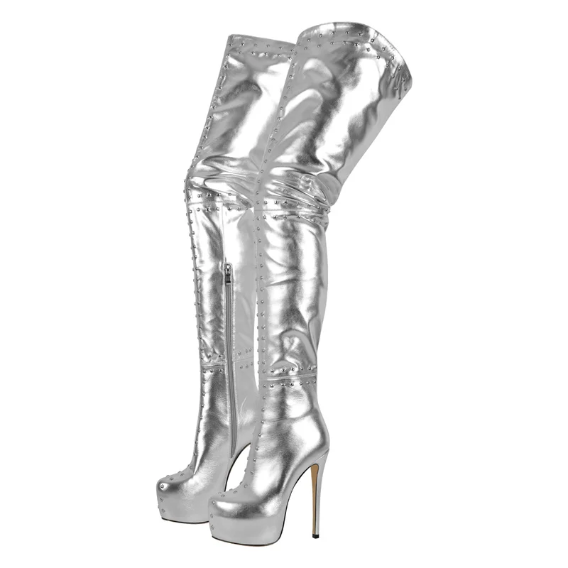 Onlymaker Women Over The Knee Boots PlatformThin High Heel Lady Zipper Female Fashion Sexy Black Winter Boots