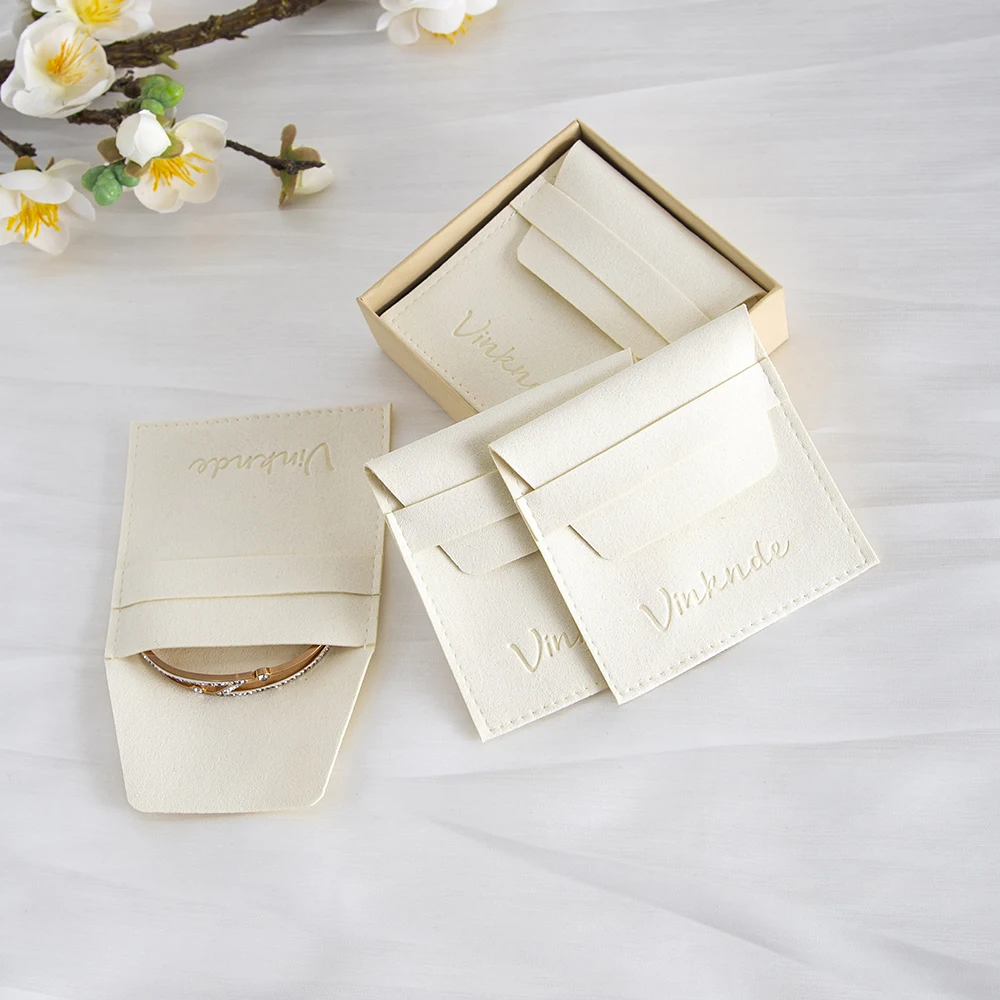 

100pcs Beige Microfiber Velvet Bag Custom Logo Jewelry Presents Pouch for Necklace Christmas Wedding Gift Package Envelope Bags