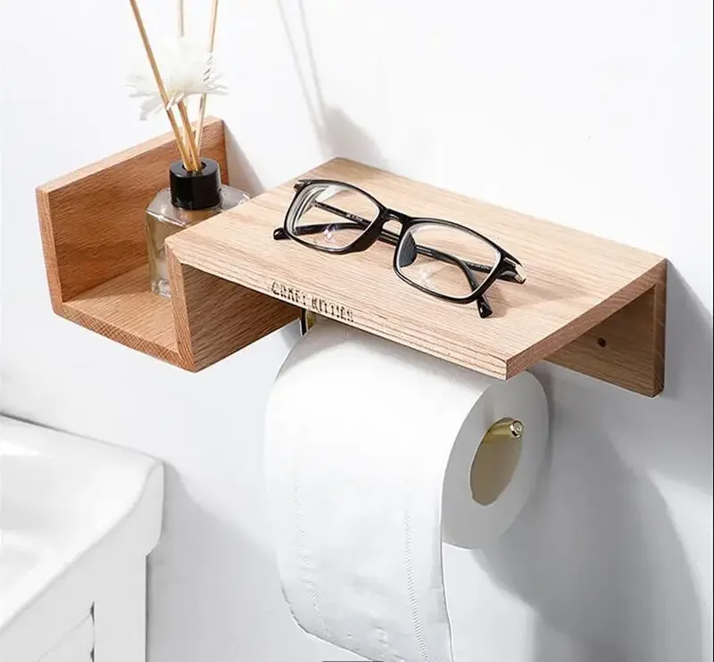 

Wall-mounted Wooden Paper Towel Rack Bathroom Shelf Roll Holder Toilet Holders Napkin Wall Tissue