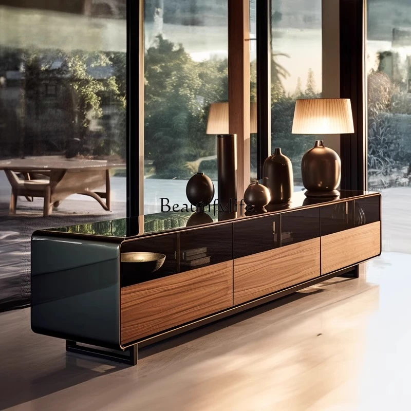 

05-*Simple luxury TV cabinet Italian minimalist living room simple wood grain color matching locker