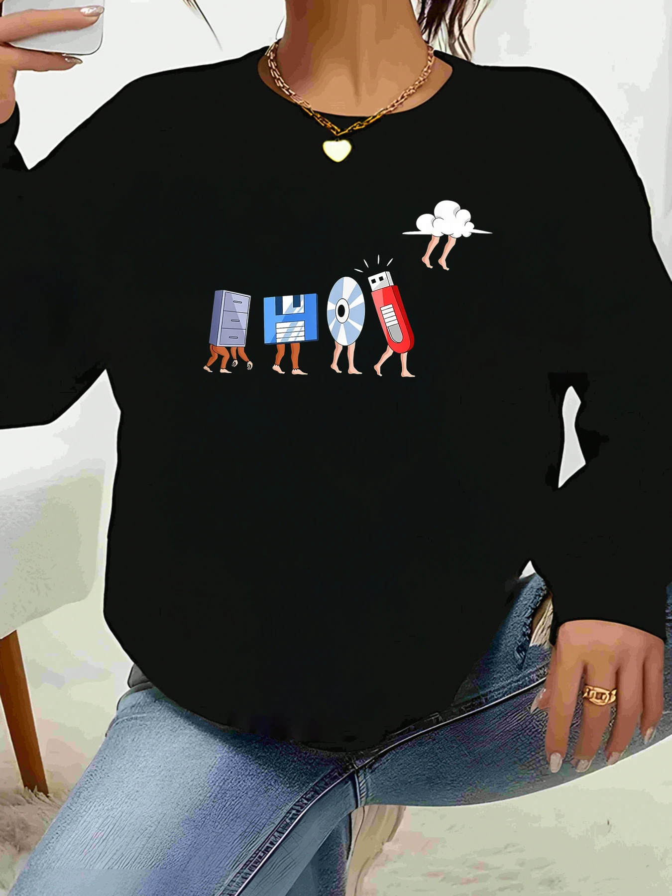 

Толстовка с круглым вырезом и принтом в стиле ретро, повседневная одежда на Хэллоуин, женская одежда