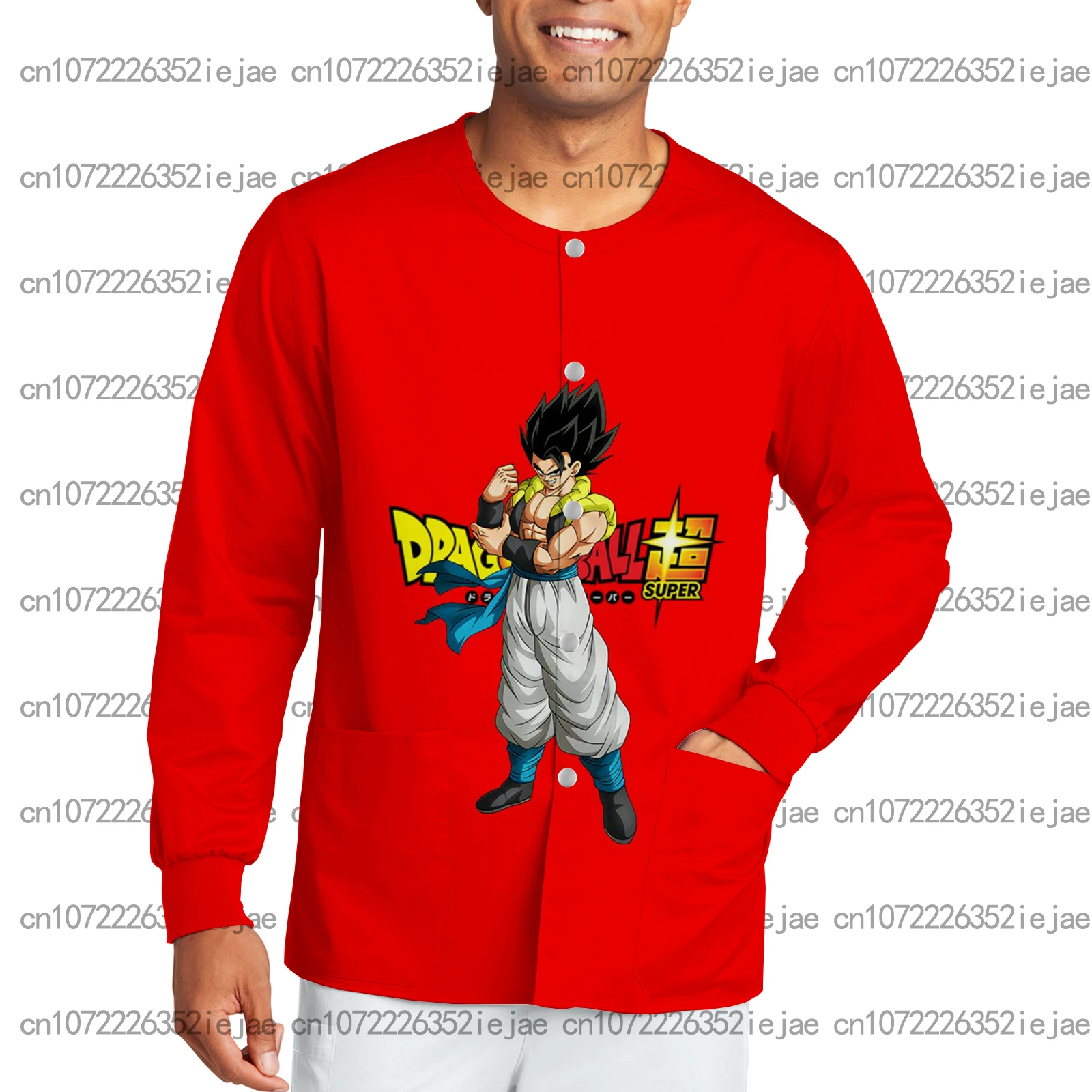 Uniforme de trabajo de médico de Hospital para hombre, chaqueta exfoliante, Top con estampado de Anime de Dragon Ball, cuello redondo, manga larga, tienda de mascotas Dental, abrigo de dentista